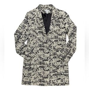 H&M Black & White Tweed Wool Blend Car Coat Women’s (4) Mid-Length 32.5”